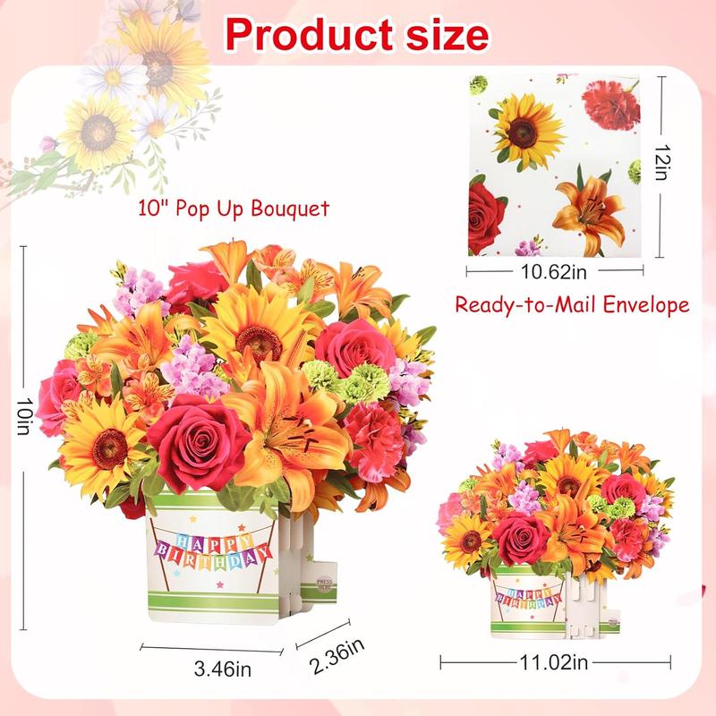 Happy Birthday Card for Women 10Inch Life Sized Forever Sunflower Bouquet with Light and Music 3D Popup Greeting Card for Wife Mom Daughter Sister
