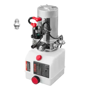 VEVOR 4 Quart Hydraulic Power Unit, Single Acting Dump Trailer Pump, 3200 PSI Max Relief Pressure 0.91 GPM Flow Rate, DC 12V Hydraulic Pump with Metal Reservoir for Dump Trailer Car Lifting