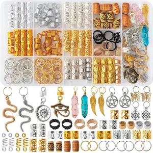 200pcs Hair Beads Jewelry with Dreadlocks Gem Crystal Charms and Metal Coils Rings