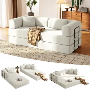 Convertible Sofa Bed 79in Corduroy Boneless Couch Bed Futon Sleeper Sofa Foldable Pull Out Bed with One-Piece High-Density Foam No Glue for Living Room Apartment Bedroom
