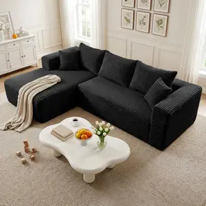 106'' L-Shaped Cloud Modular Sectional Sofa, Modern Corduroy Memory Foam Couch with Right Facing Chaise Lounge, Upholstered Boneless Deep Seat Fluffy Sofa, No Assembly Needed, for Living Room, Black