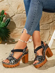Invisible Heel Booster! Metal Ring Thick Sole Sandals, Casual Colorblock Flatform, Durable Rubber Sole, Tropical Style, Perfect for Vacation