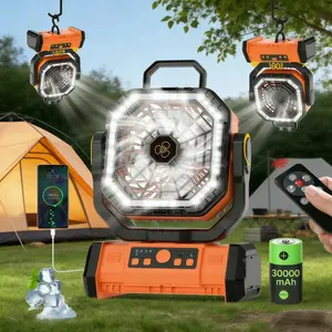 30000mAh Camping Fan with LED Light & Remote Control | Auto-Oscillating 270° Portable Power Bank Desk Fan with Hook & Timer | USB Rechargeable 4-Speed Battery Operated Outdoor Tent Fan for Camping, Travel, Beach, Emergency, Patio, Fishing & Mobile Use