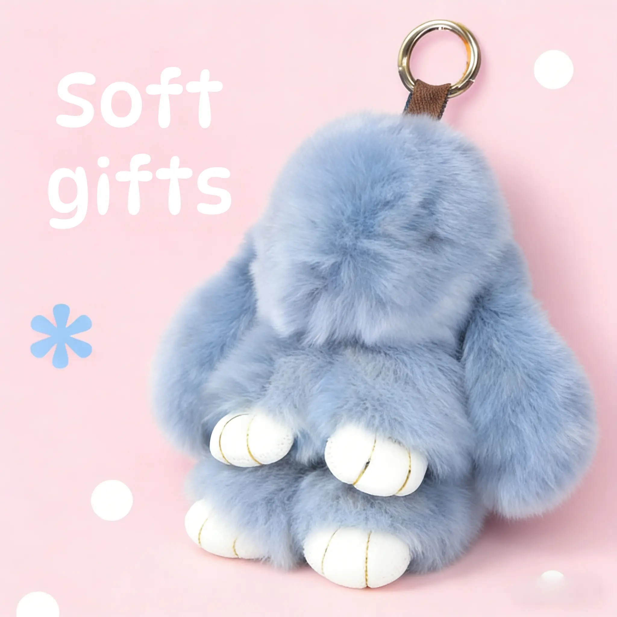 Handmade Bunny Keychain - 2026 Memorial Day New Design, Gold-Tone Clasp, Adorable Plush PomPom, Tin Box Packaging, Women's Cute Gift, Easter Stocking Stuffer