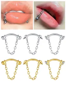 16g Stainless Steel Lip Rings for Women, Snake Bite Piercing Jewelry, Eyebrow Tragus Helix Rook Rings with Chain