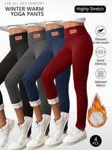 Women's Solid High Waist Thermal Lined Sports Leggings, Casual Comfy Warm Skinny Pants for Yoga Gym Workout Running,Ladies Sportswear for Fal & Winter