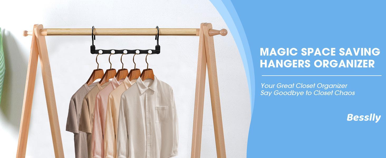 24 Pack Hangers Space Saving Magic Space Saver Hangers Black White Grey | Smart Clothes Hanger Organizer Closet Organizers and Storage for Closet Wardrobe Apartment College Dorm Room Essentials