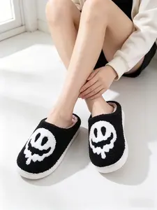 Demon Smiley Face Slippers, Women, Soft Teddy Fleece Material, Breathable Fur Insole, Anti-Slip Sole, Winter Fashion Home Wear