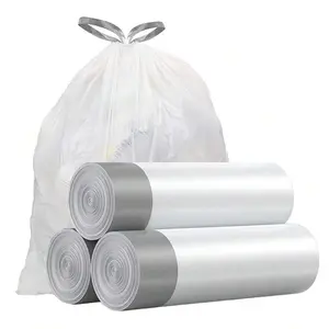 45pcs/3rolls, Small Drawstring Trash Bags 4 Gallons, Plastic Garbage Can Trash Can Bags 15 Liters For Bathroom Restroom Bedroom Office Toilet White