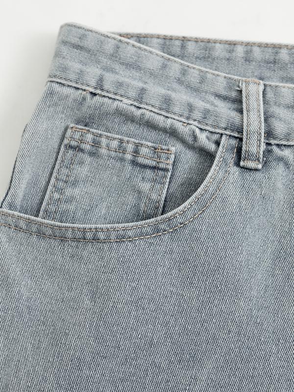 Customized Black Denim Pants Men's Wide-Leg Jeans Loose Casual Streetwear Trousers