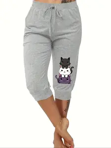 Lightweight Breathable Women's Harem Pants, Loose Casual Elastic Waist Mid-Thigh, Suitable for Yoga & Exercise, Perfect for Any Occasion Bottoms