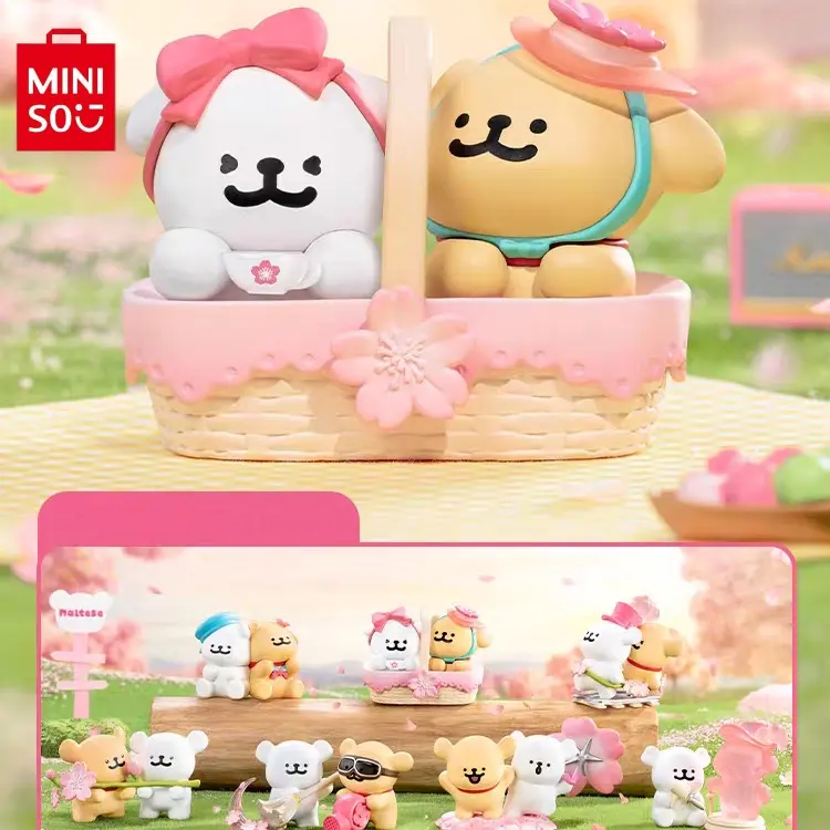 MINISO Maltese Cherry Blossom Series Line Puppy Sealed Random Blind Box, High-Quality PVC Unisex Vinyl Figure, Collectible Doll for Fans, Birthday Gift, Apartment Decorating Item (Single or Set Option), Versatile Gift