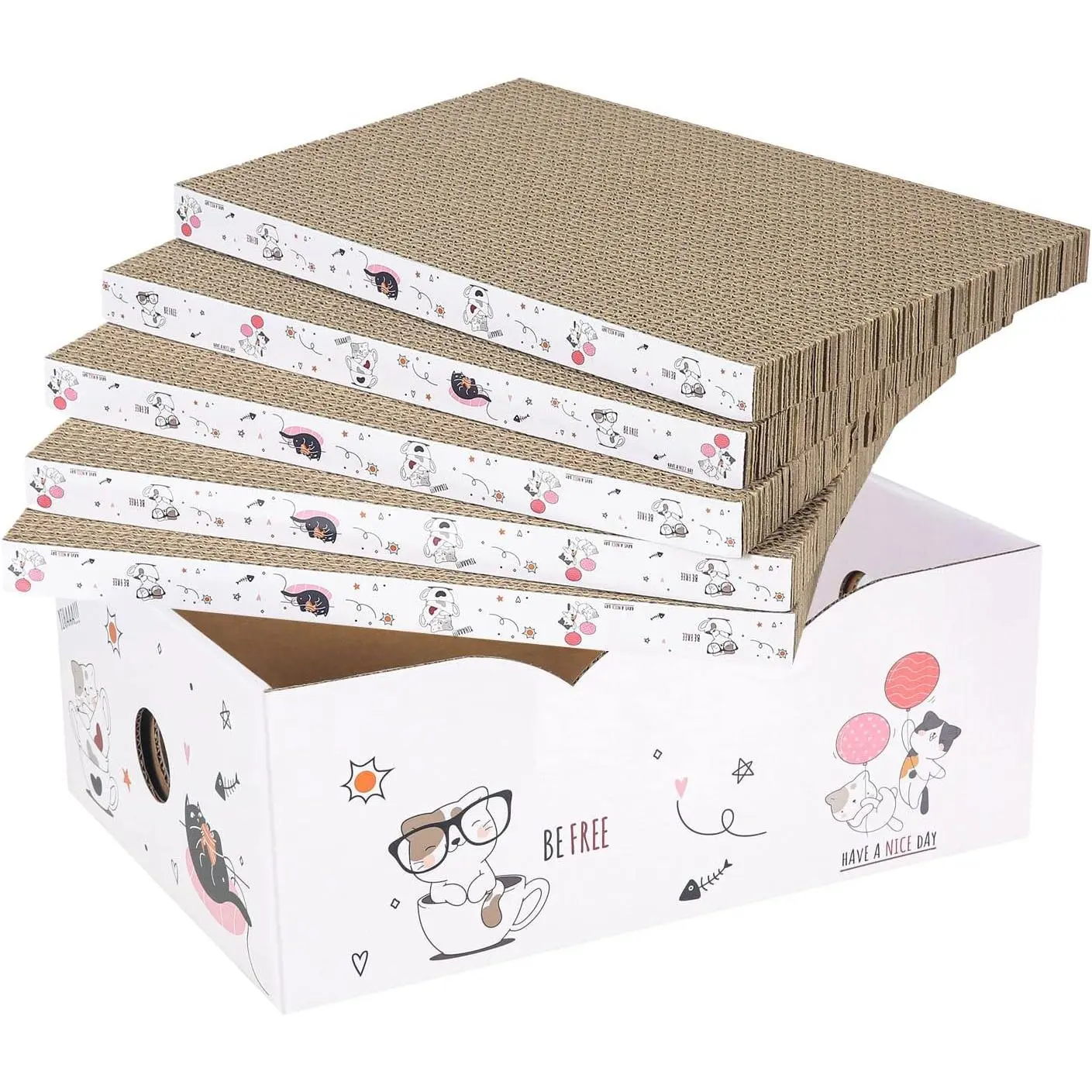 5-pack cat scratching pads, with packaging box, double-sided cat scratching cardboard, durable and recyclable, suitable for cats to rest, scratch and play