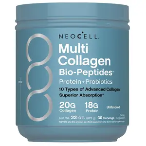 NeoCell Multi Collagen Bio-Peptides Powder 22oz With Hyaluronic Acid and Vitamin C - 10 Types ofCollagen  - Grassfed Protein Supplement - Advanced with 18 Essential Amino Acid