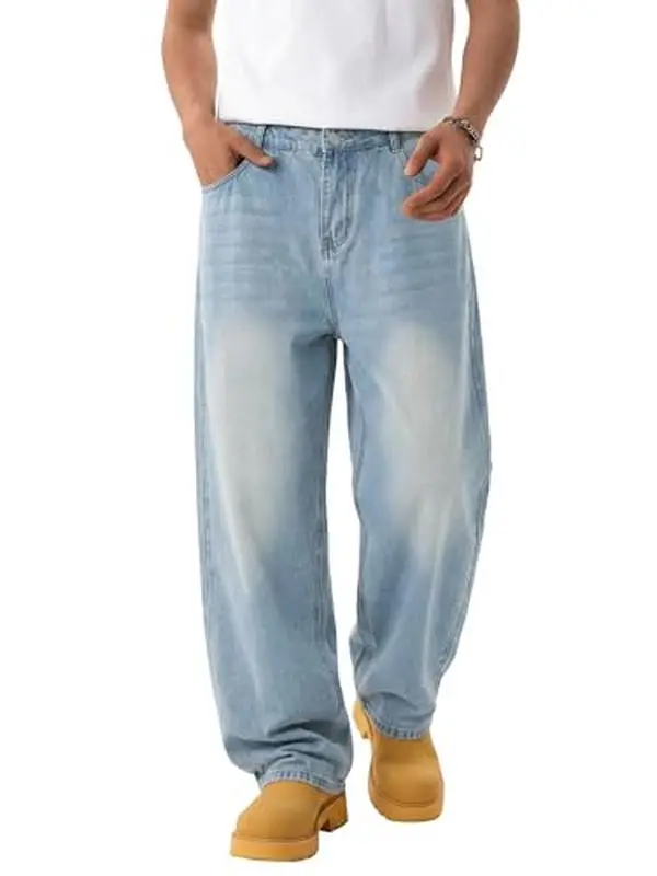 EMMIOL Baggy Jeans Men Wide Leg,Y2k Hip Hop Skater Denim Cargo Pants Vintage Loose Fit,Relaxed Long Trousers Streetwear