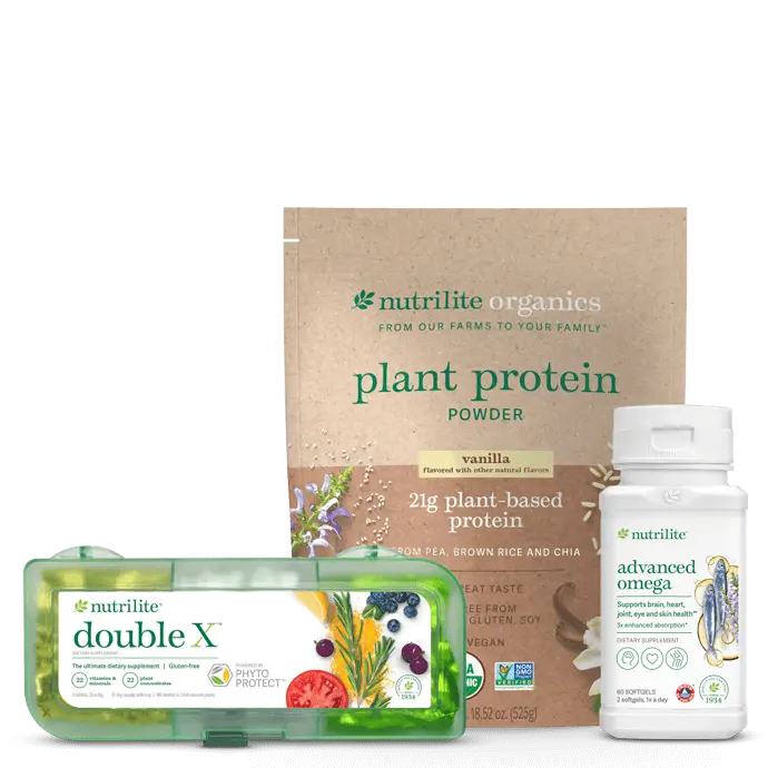 Nutrilite Everyday Nutrition Solution Vanilla, Chocolate, Unflavored Bundle – Double X, Plant Protein Powder & Advanced Omega for Daily Wellness Support, Multivitamin, Plant-Based Protein, Omega Fatty Acids, Complete Nutrition System - Healthcare