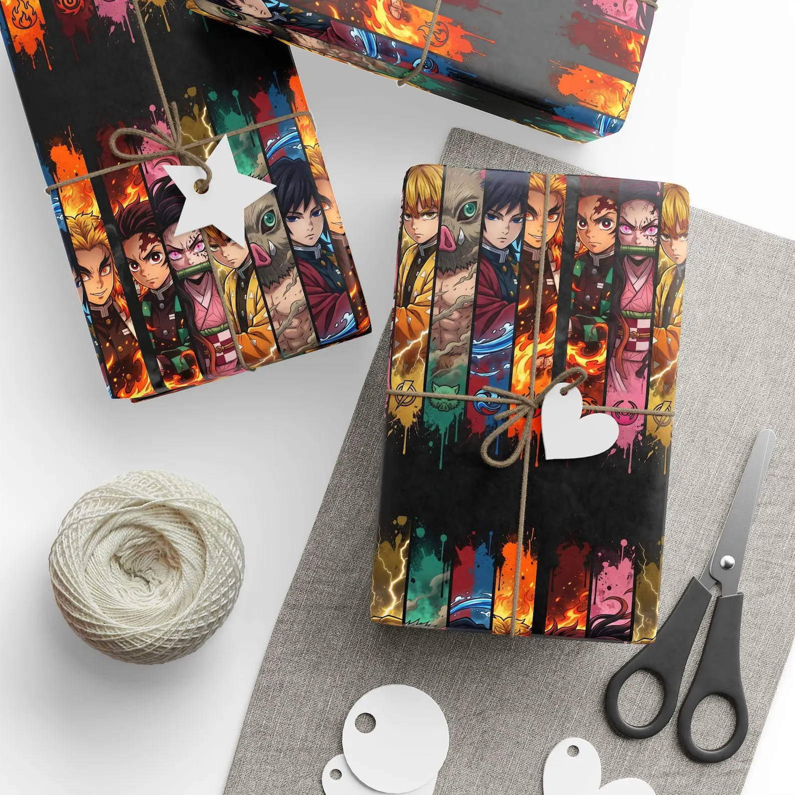 Demon Anime Slayer Gift Wrap - Tanjiro Nezuko Wrapping Paper Roll - Manga Birthday Party Decor