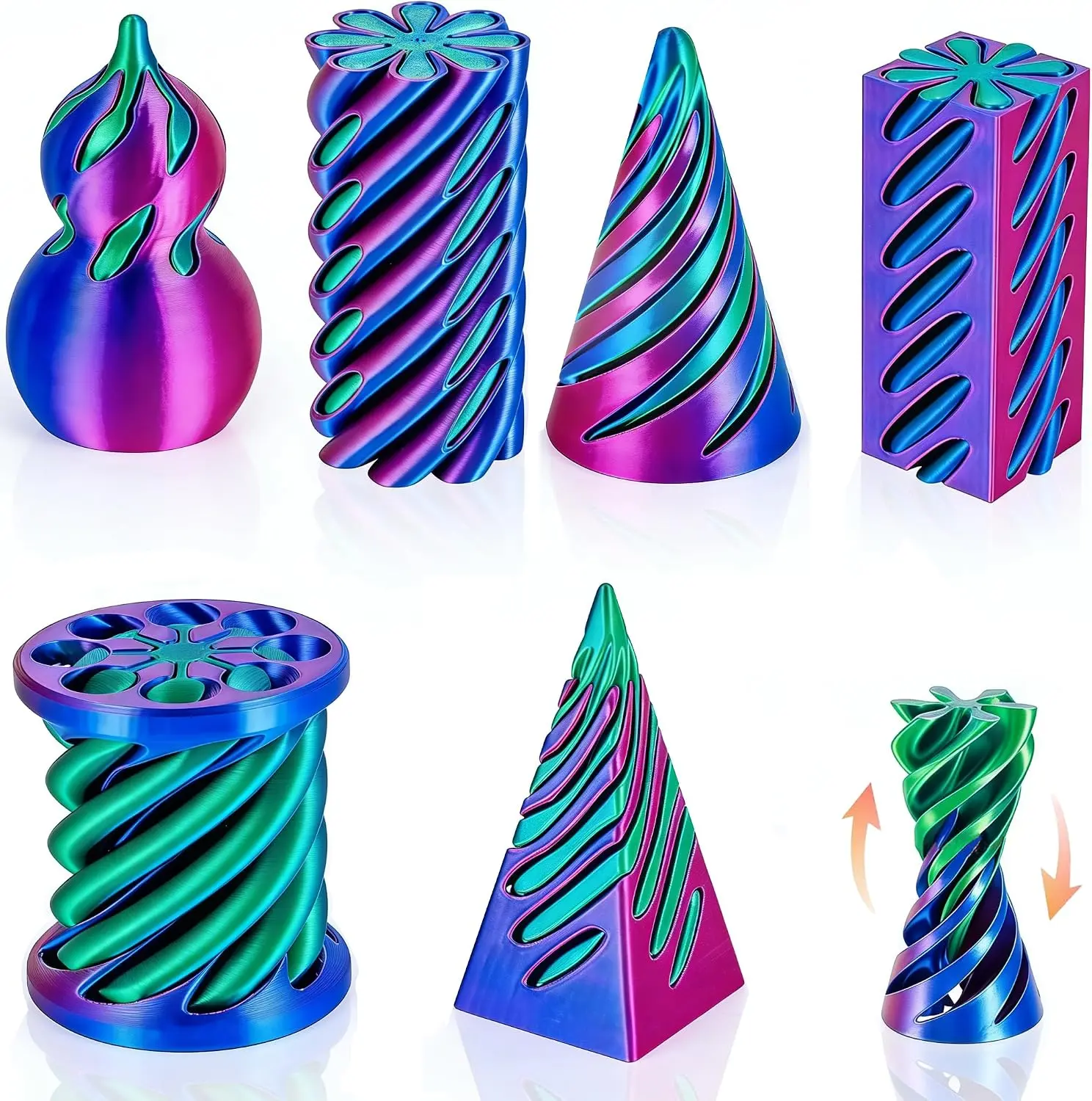 6 Pack 3D Printed Fidget Toys for Kids Adults, Impossible Cone & Spiral Cone Fidget Toy, Pyramid Passthrough Toy, Mini Vortex Thread Illusion Desk Toy for Stress Relief Gifts