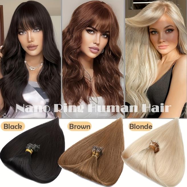 12-28 Inch 100% Remy Human Hair Extensions, Nano Tip Micro Nano Rings Cold Fusion, 50pcs 30g, Thick Smooth No Shedding No Tangle for Women