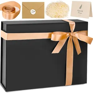 Box, 13 x 10 x 4 inch Large Black  Box with ic Lids for Birthday s Contains d, Ribbon, Shredded Paper Filler, Luxury s Boxes for Groomsman Proposal s
