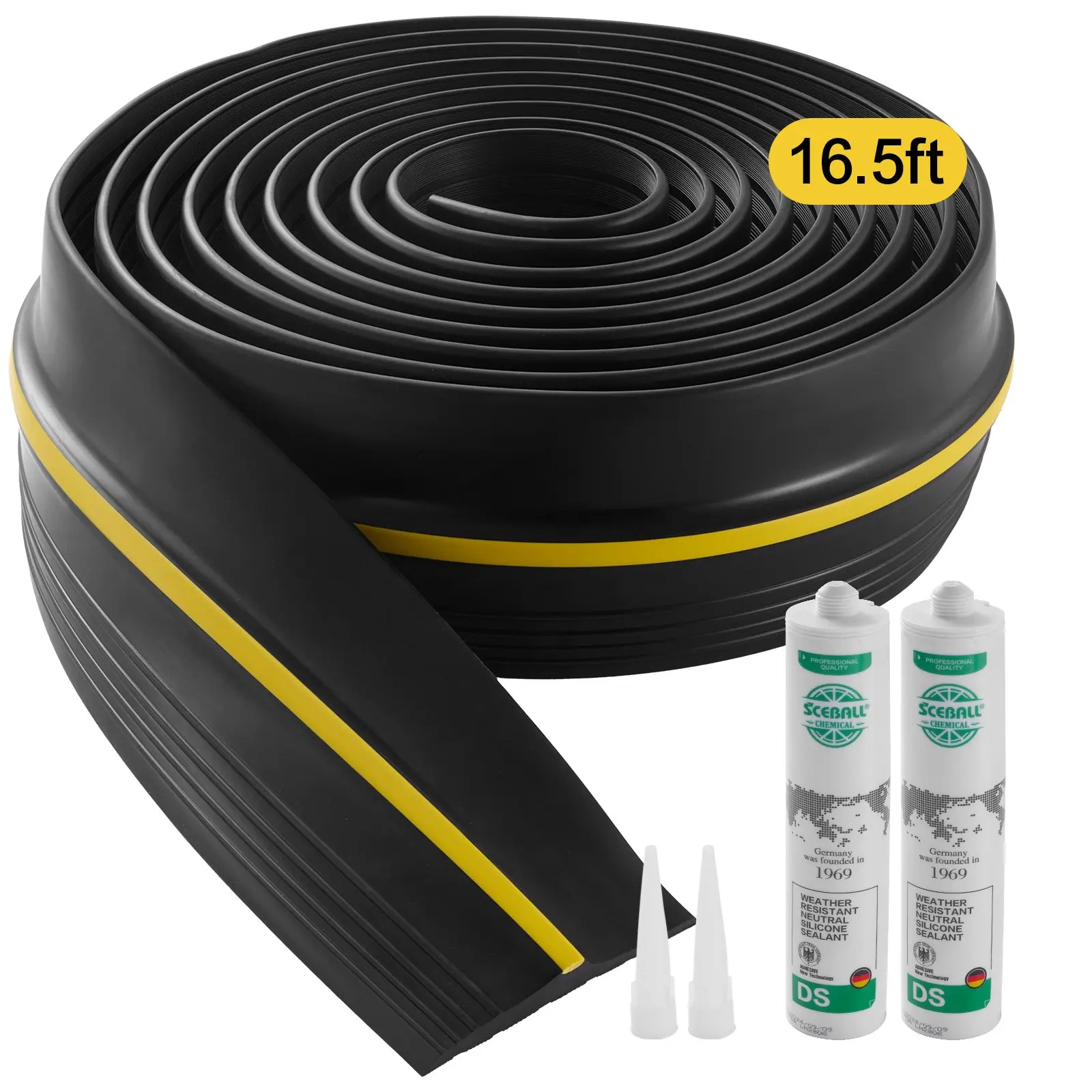 VEVOR Garage Door Threshold Seal Strip, 16.5 FT Universal Garage Door Floor Seal Strip with Adhesive, Garage Door Bottom Weatherproof Strip, Upgraded Thick PVC DIY Weather Stripping Replacement, Black