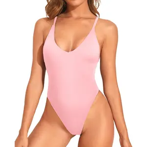 Holipick High Cut Thong One Piece Sexy Swimsuit Low Back Cheeky Bathing Suits for Women Backless Brazilian Swimwear