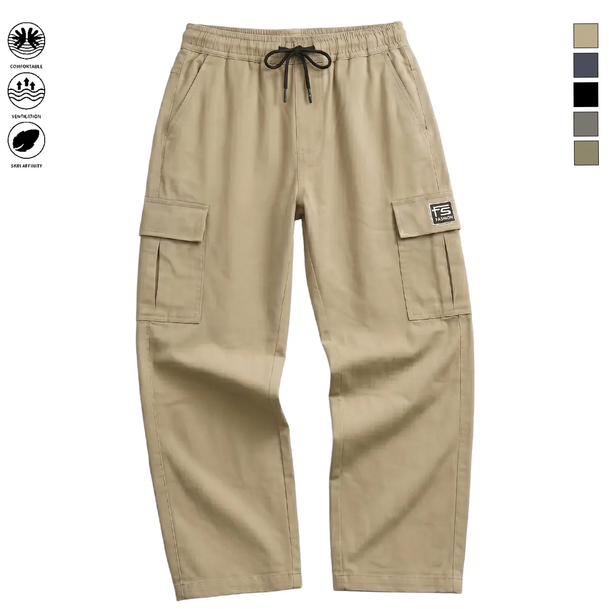Menswear Men's Straight Leg Pull-On Utility Look Work Pants - Breathable Cotton-Poly Durable Fabric, Elastic Waist, Deep Pocket Men's Pants for Outdoor & Work