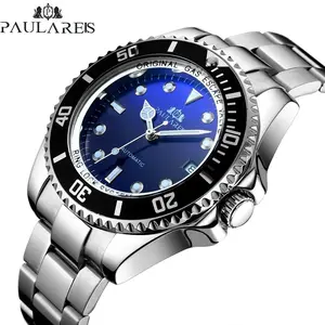 Automatic Watch for Men Mechanical Self Wind Movement Stainless Steel Gold Gradient Black Blue Date Fashion Wristwatches