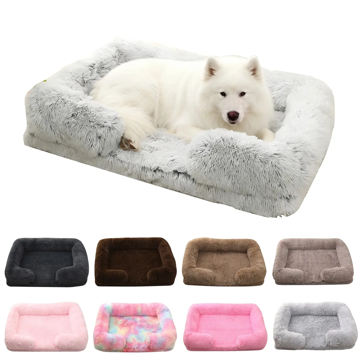 Half Surround Full Filling Medium Dog Bed Winter Warm Large Dog Sofa Soft Square Cat Bed Kennel Plush Puppy House Accessories