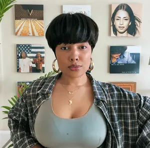 OPQHAIR Natural Black  Straight Hair Women' Glueless Short Pixie Wig Human Hair Bob with Bangs Suitable for Summer, Music Festivals, Parties