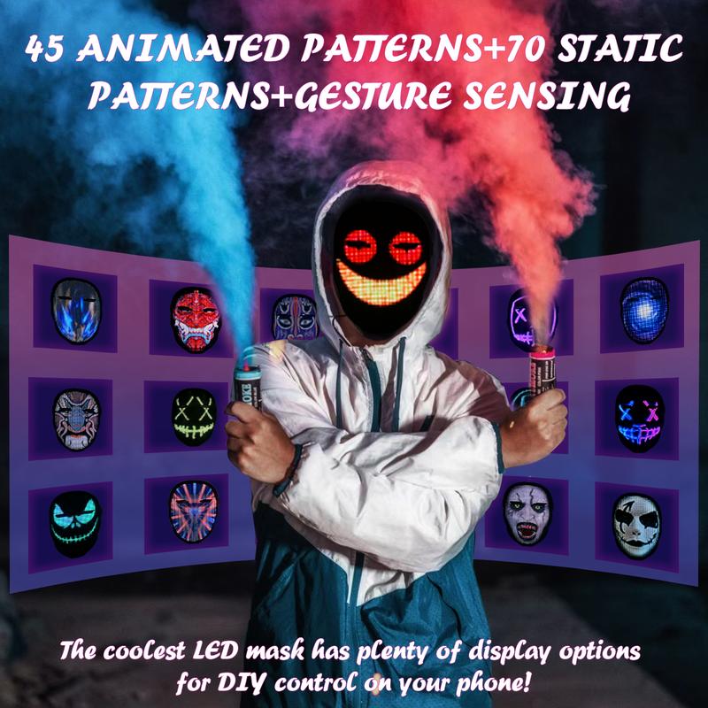 Led Mask with App Controlled, Customizable Shining Mask, Lighted Face Transforming Mask, LED Light Up Halloween Mask for Adults