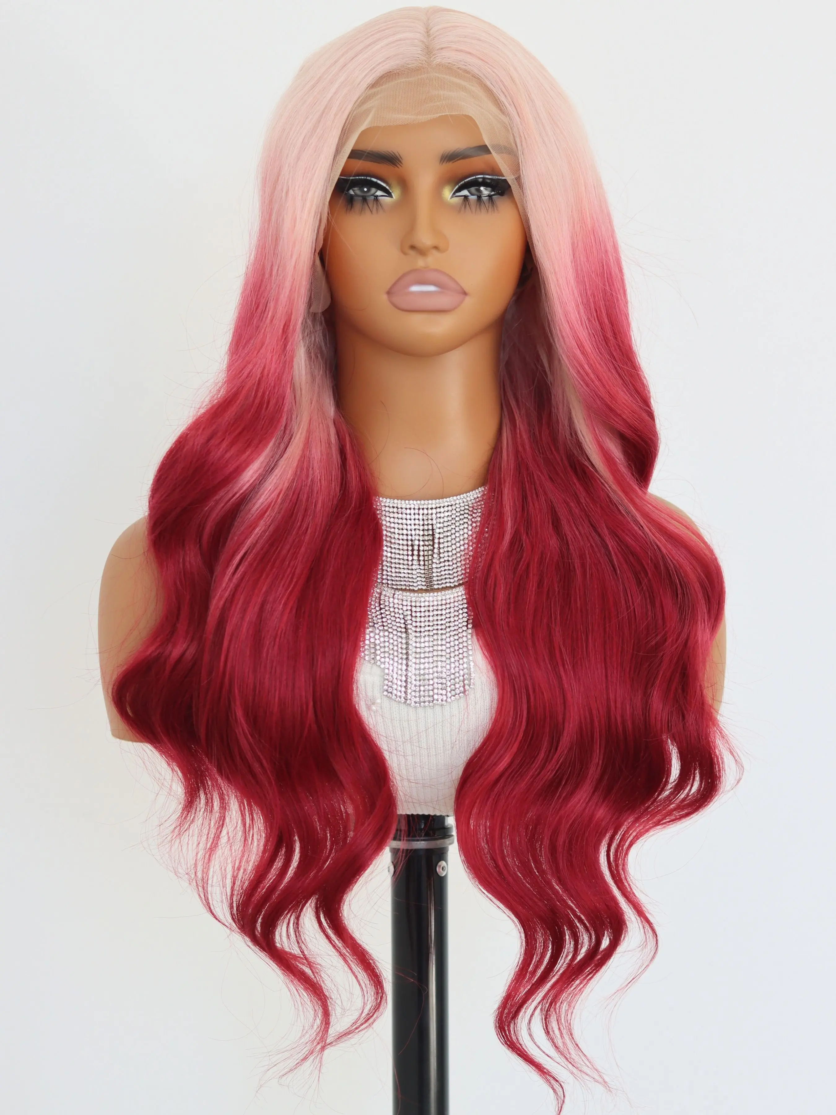 Hot Pink 13×4 Lace Front Wigs Pre Plucked Body Wave Wig 28 