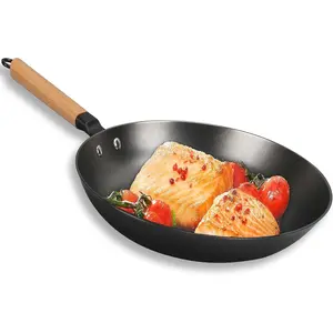 12" Nitrided Cast Iron Frying Pan - Large-Size Skillet, Rust-Resistant, Naturally Non-Stick, Removable Beechwood Long Handle, Classic Cast Iron Heat Retention