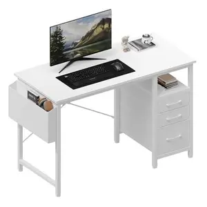 40 Inch Small Computer Desk with Storage - Home Office Desk with 3 Fabric Drawers & Side Pocket | Compact Writing Desk for Apartment, Dorm, Gaming Workstation