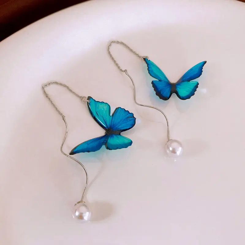 34#Ear wire - silver - blue