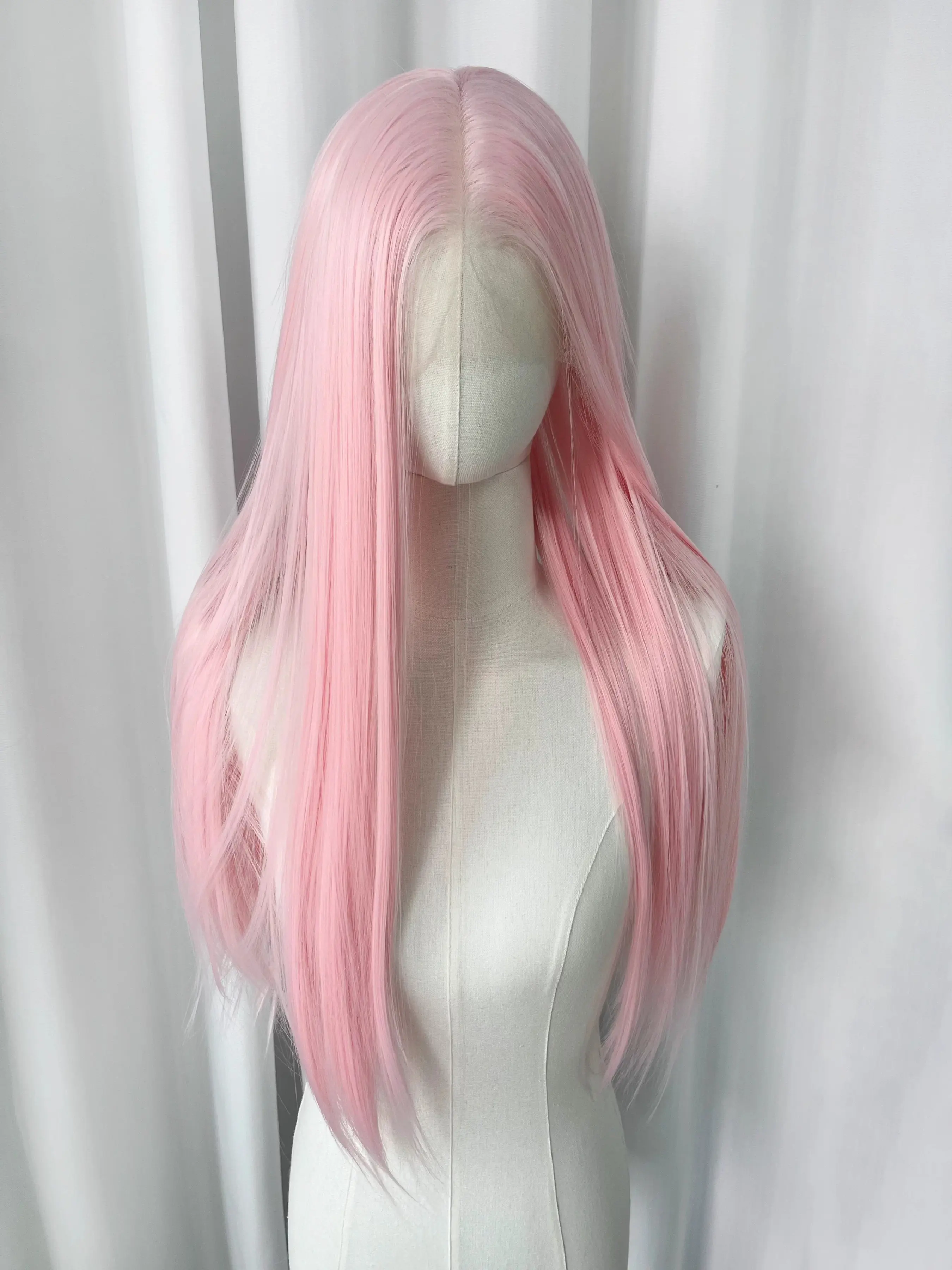 Light Pink Wig Long Straight Hair Wig, Baby Pink 13x4 Lace Wig, Free Parting Synthetic High-Temperature Fiber, Pre-Bleached Wear and Go Cosplay Daily Use Headband Wigs for Daily Use Cosplay Party Synthetic Material Wigs