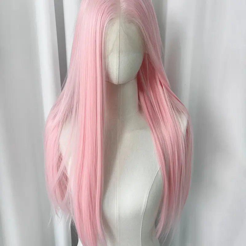 Light Pink Wig Long Straight Hair Wig, Baby Pink 13x4 Lace Wig, Free Parting Synthetic High-Temperature Fiber, Pre-Bleached Wear and Go Cosplay Daily Use Headband Wigs for Daily Use Cosplay Party Artificial Wig Synthetic Material Wigs