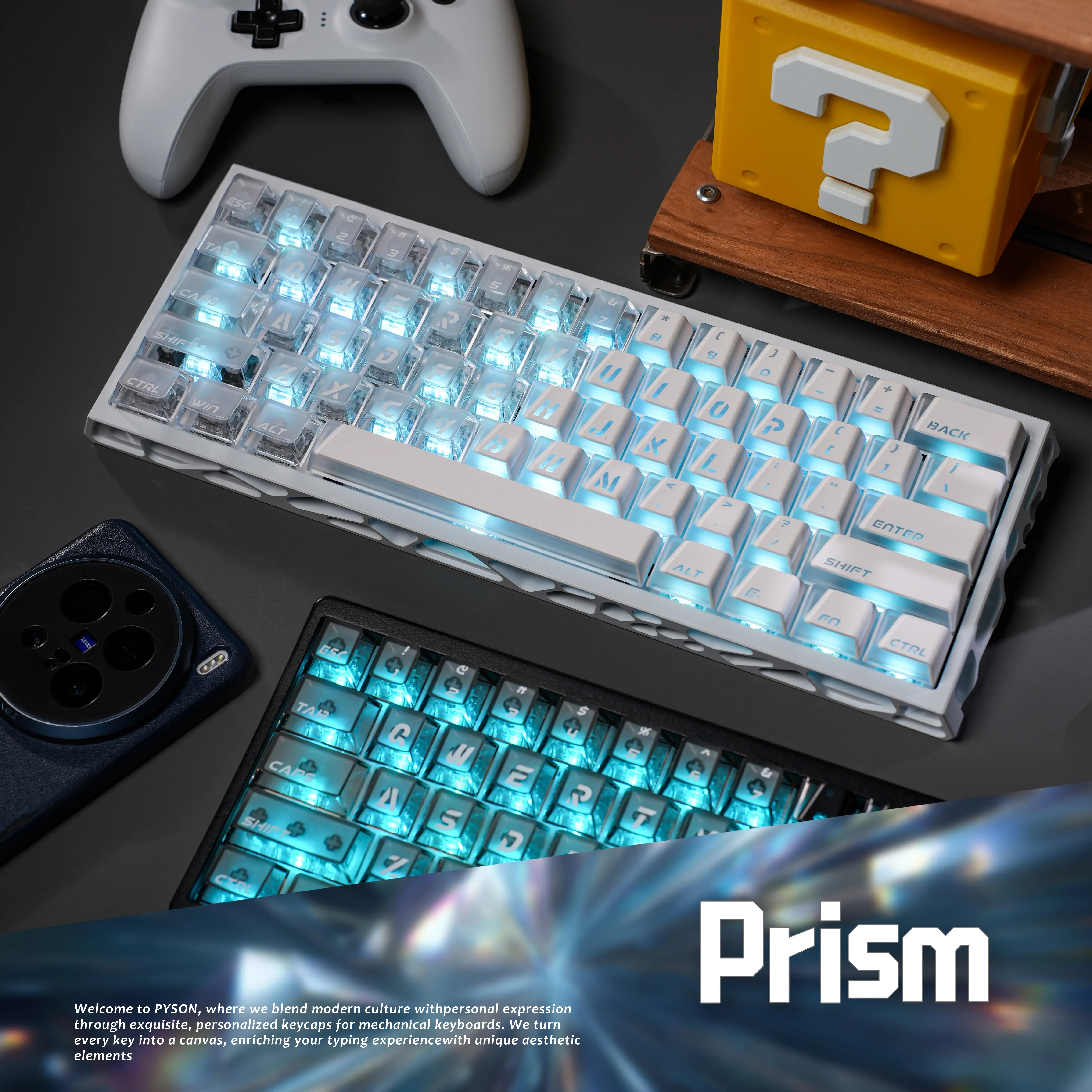 DigAura Prism Keycaps for Gamers/Office, Transparent Backlit Legend, Compatible with Mechanical-Magnetic Switches, Magician Keyboard, Large Font, PC/Laptop USB Compatible