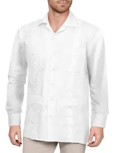 NE PEOPLE Men's Long Sleeve Embroidered Cuban Guayabera Button Down Shirts Top (S-4XL)