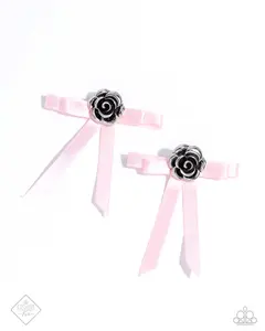 Coquettish Candidate - Pink Ribbon Bow Silver Rose Flower Post Earrings - Paparazzi - Fashion Fix  October 2024