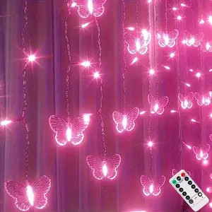 LED Fairy Light Curtain, Decorative Butterfly Twinkle Lights with Remote Control, USB-Powered Backdrop Curtains with 8 Modes, Perfect for Bedrooms, Weddings, Parties, Living Rooms, and Valentine's Day Decor