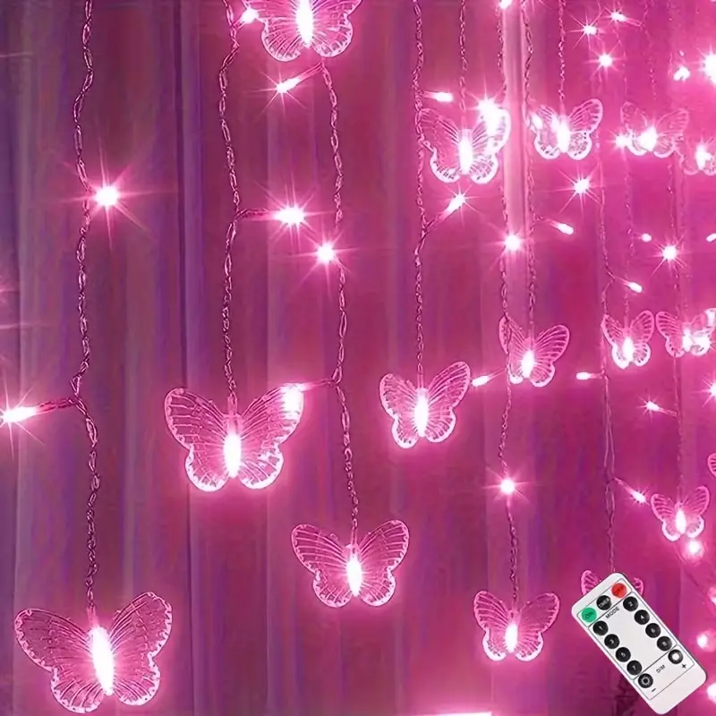 LED Fairy Light Curtain, Decorative Butterfly Twinkle Lights with Remote Control, USB-Powered Backdrop Curtains with 8 Modes, Creative Led, Perfect for Bedrooms, Weddings, Parties, Living Rooms, and Valentine's Day Decor, Led Mood Light