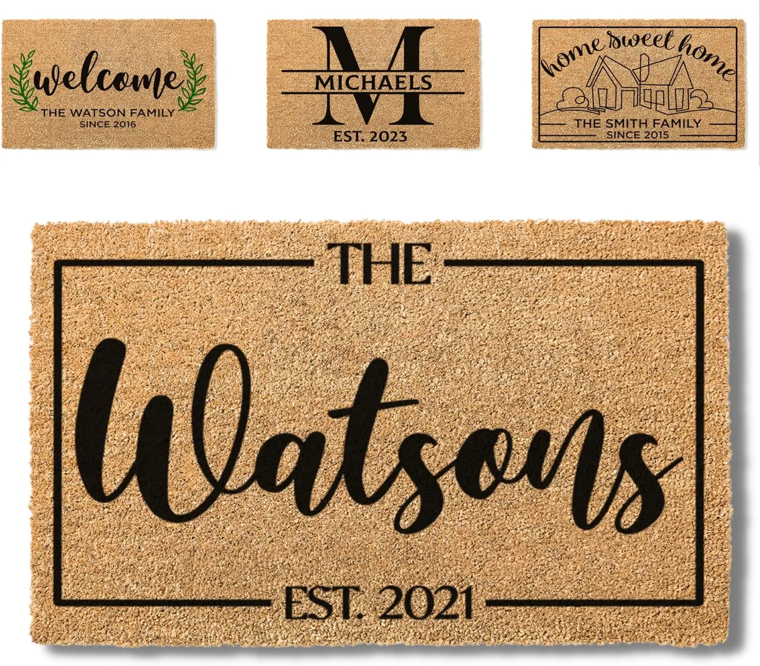 Housewarming Gifts for New Home, Door Mat, 3 Sizes - 6 Designs, Doormat with Name, Customized Welcome Mat Outside for Front Door