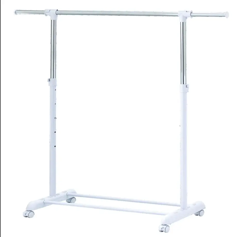 Adjustable Rolling Clothes Rack with Wheels, Chrome & White Metal Garment Organizer