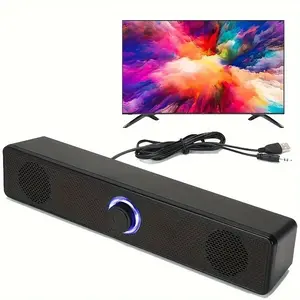 Sound Bar for Computer & TV, Wired Subwoofer Speaker with LED Light, Stereo Sound Bar for Laptop & Home Theater, Audio
