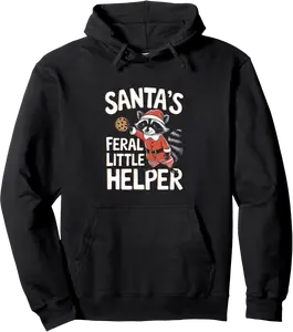 Santa’s Feral Little Helper Funny Raccoon Christmas Pullover Hoodie - Andrewzhang Shop 83B0DP5FRYSW