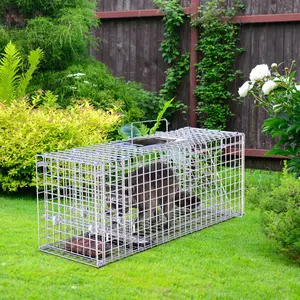 1Pc 25.59 Inch Live Catch & Release Cage, Heavy Duty Folding Trap For Small Unwanted Animals In Spring Summer, Galvanized Steel Mesh With Sensitive Trigger Plate, Easy Set Non Lethal Reusable Pest Control Cage For Yard Garden Farm Use