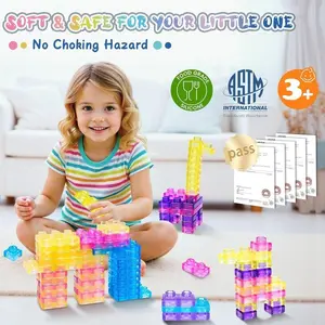 40-Piece Squishy Multicolor Jelly Building Blocks Set, Stem Creative Construction Toys, Safe Soft Blocks, Best Gift for Kids Aged 3+