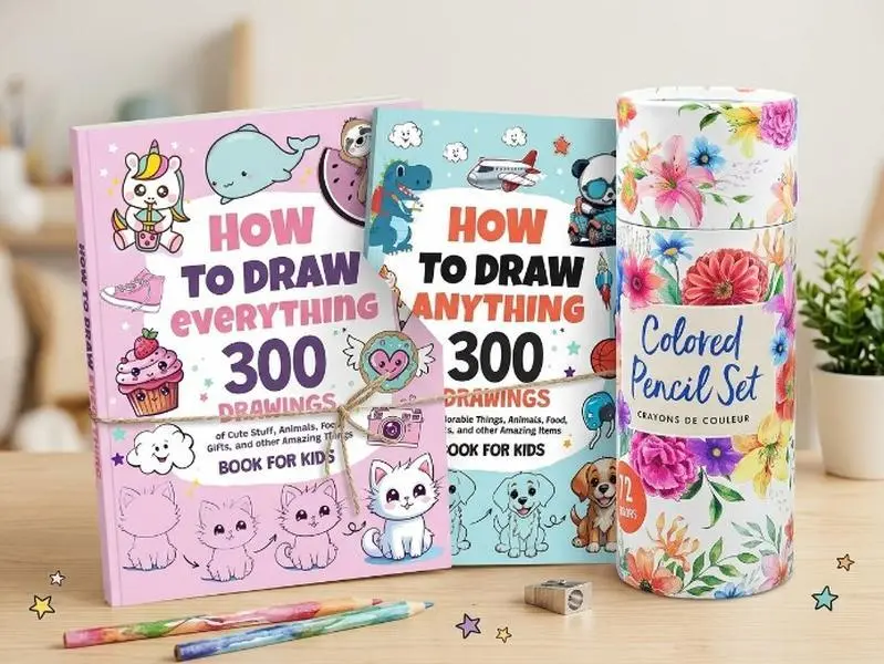 Ultimate How to Draw Bundle for Kids – 600 Cute Drawings of Animals, Food & Fun Things + 72-Color Studio Pencil Set