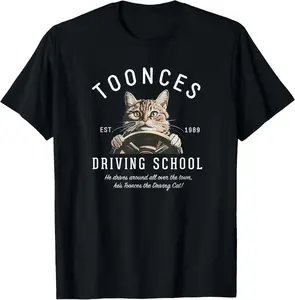 100% Cotton Toonces Driving School Est. 1989 - The Driving Cat T-Shirt